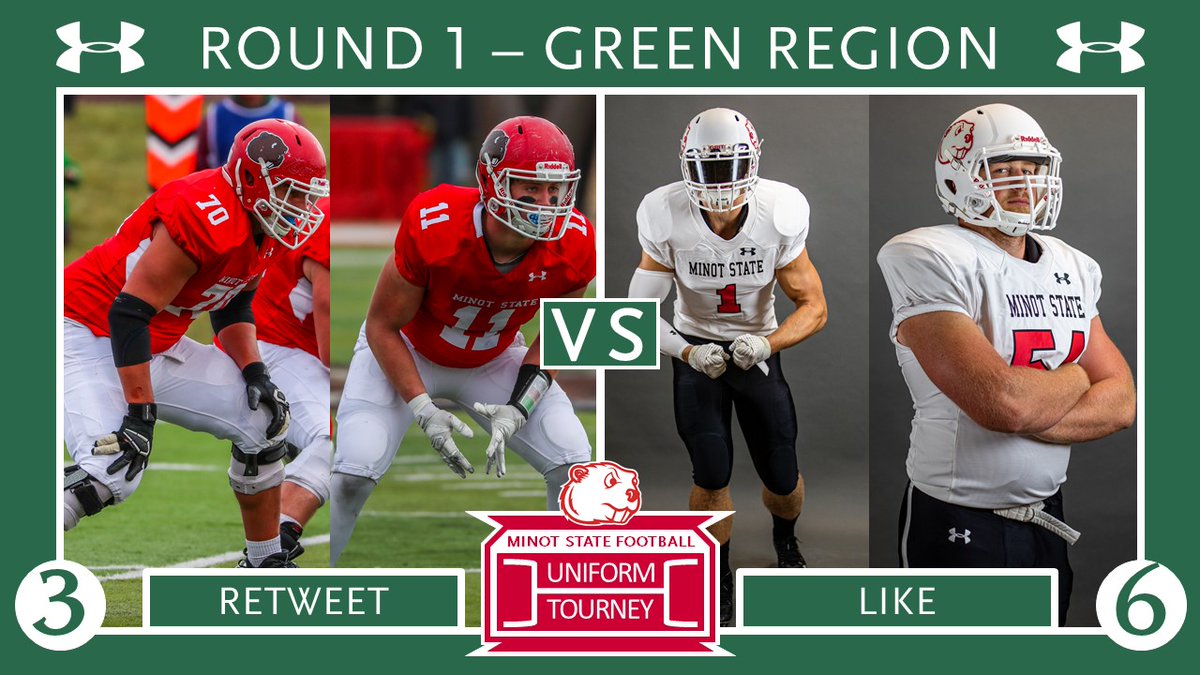 MSUBeaversFB's tweet photo. 🚨Round 1, Match 4🚨
Family, Fans, and Recruits - Cast your vote!

Green Region
3⃣ SEED - RETWEET - 🔴🔴⚪️
Red Helmet - Red Jersey - White Pants
vs
6⃣ SEED - LIKE - ⚪️⚪️⚫️
White Helmet - White Jersey - Black Pants

#BuildTheDam #MSUFootballUniTourney https://t.co/ZKs1eXVuec