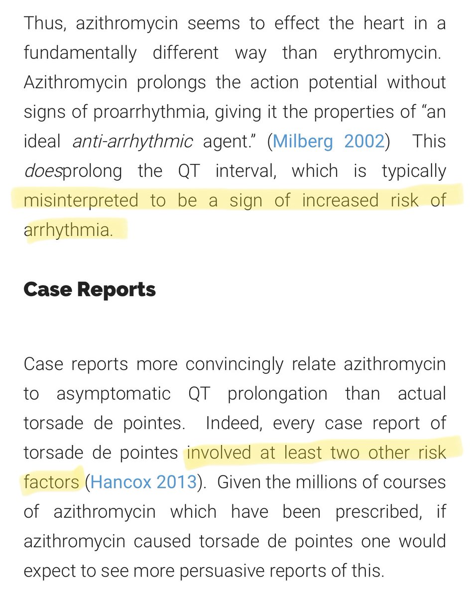 Some studies say Azithryomycin may possibly cause a small QT prolongation of about 10ms, while some failed to detect any prolongation at all.“Prolonged QT is typically misrepresented to be a sign of increased arrhythmia.”