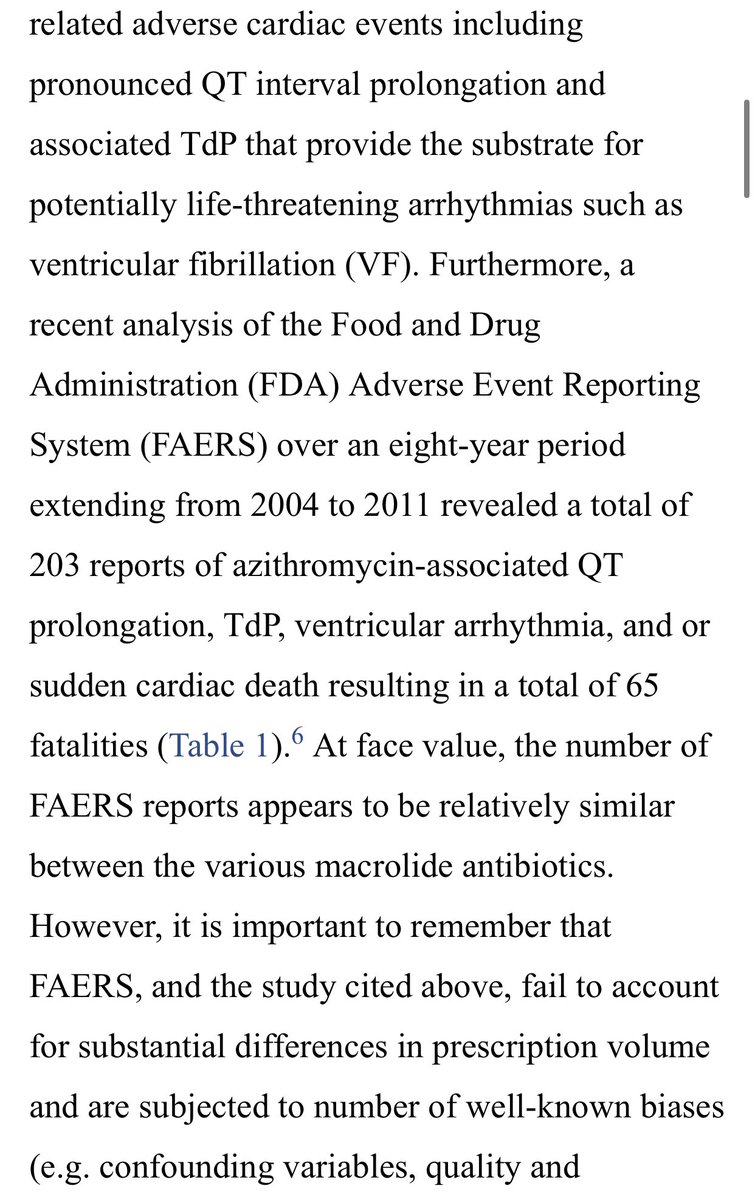 According to the FDA’s FAERS reporting system, from 2003 to 2011 there was only 203 reports of azithromycin adverse QT prolongation, resulting in 65 deaths.During that time, there was nearly 230 MILLION prescriptions for the drug.65 people out of 230 million prescriptions.