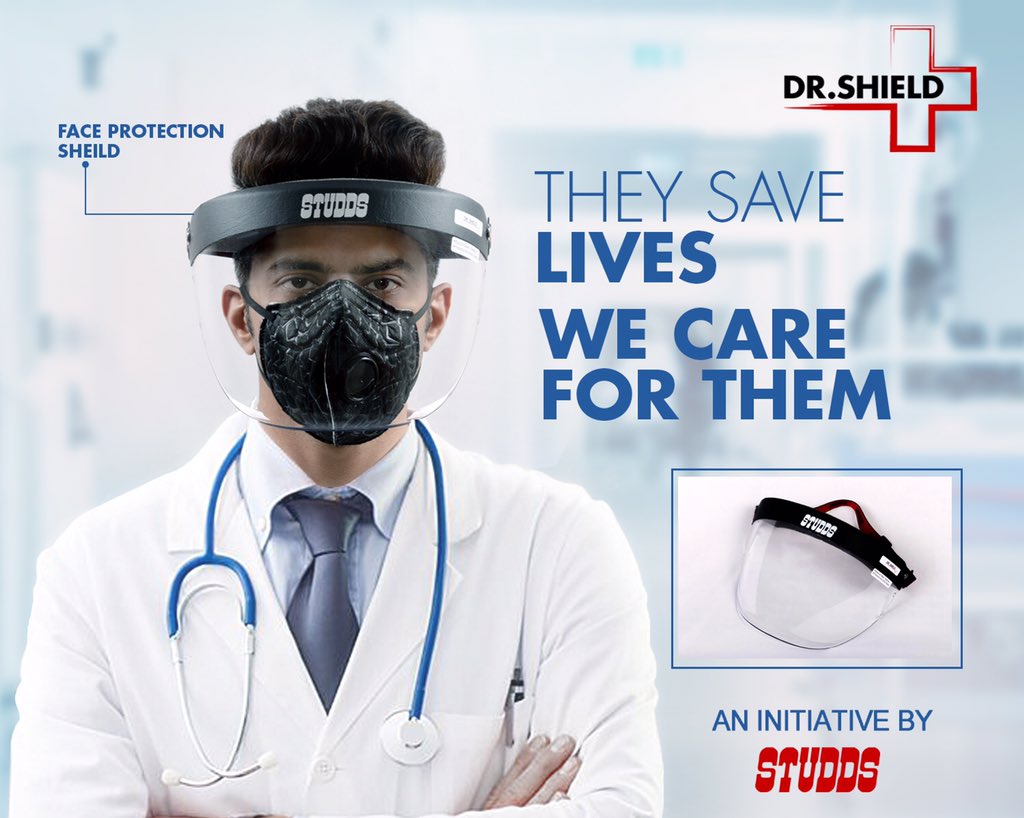 StuddsHelmet's tweet photo. Caring for those who care for life. #FaceProtectionShield for doctors & medical staff.
#DrShield - an initiative by #Studds
#StuddsHelmets #CaringForAll #CaringForLife #CaringForDoctors #SafetyForDoctors #SafetyForMedicalStaff #SafetyForAll #SafetyFromCorona #SafetyFromCovid19 https://t.co/Ed4DL5c6up