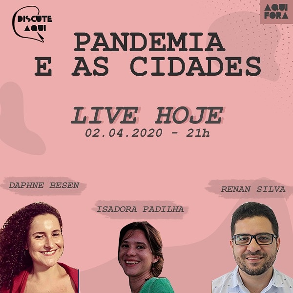aquifora1's tweet photo. Hoje o coletivo Aqui Fora promove uma LIVE no Instagram (@aqui.fora).
A quarentena além de mudar a dinâmica de vida e trabalho da população, tb nos trouxe vários questionamentos sobre como o país tem se prevenido e como o espaço urbano pode vir a ser um ponto chave nesse momento. https://t.co/1sNLr6MZYT