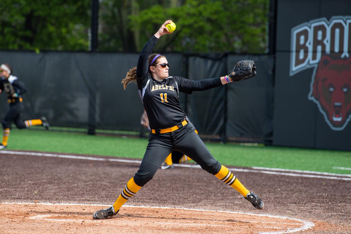 AdelphiSb's tweet photo. TBT: @mapesofwrath ('17) was the cornerstone of our staff that went to B2B @NCAADII Softball World Series appearances ('15, '16).

Mapes currently sits 1st all-time in innings pitched at 796.1 and 2nd all-time in career wins at 69

When we needed her, she answered the call. https://t.co/5PZCU7wtQR