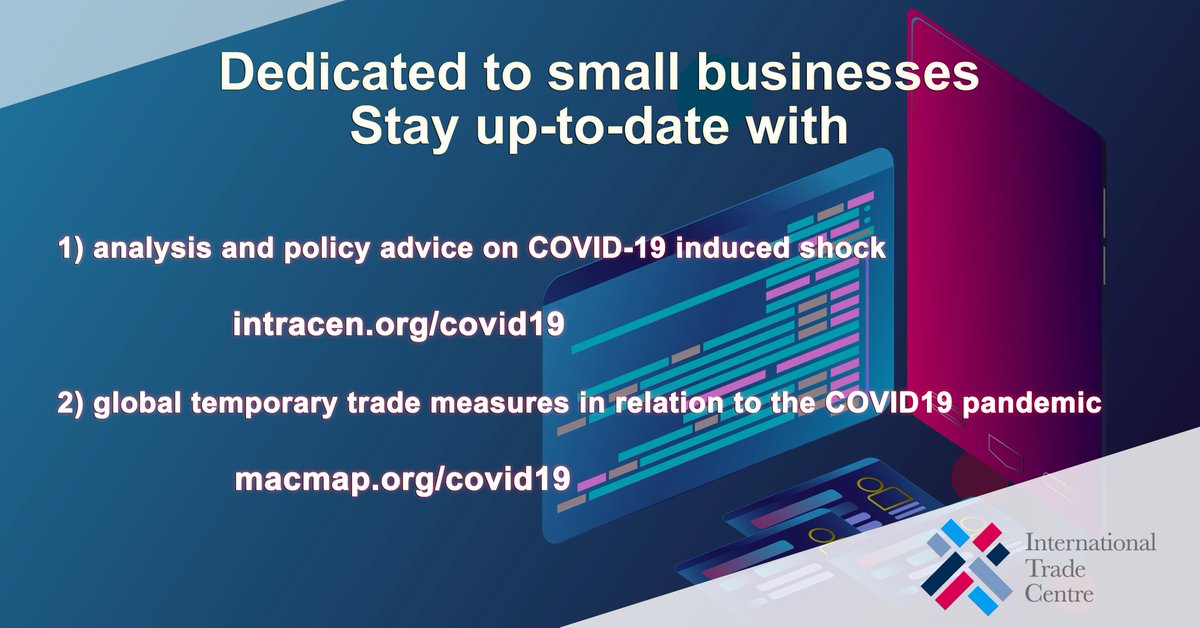 ITCnews's tweet photo. 🔊Updated Daily🔊

ITC closely monitors the impact of #COVID19 on international trade and small businesses and provides👇

🔗https://t.co/zbhGPaysYv (analysis and policy advice)
🔗https://t.co/iocWJO4oaM (live map of temporary trade measures) https://t.co/h2inge8lpR