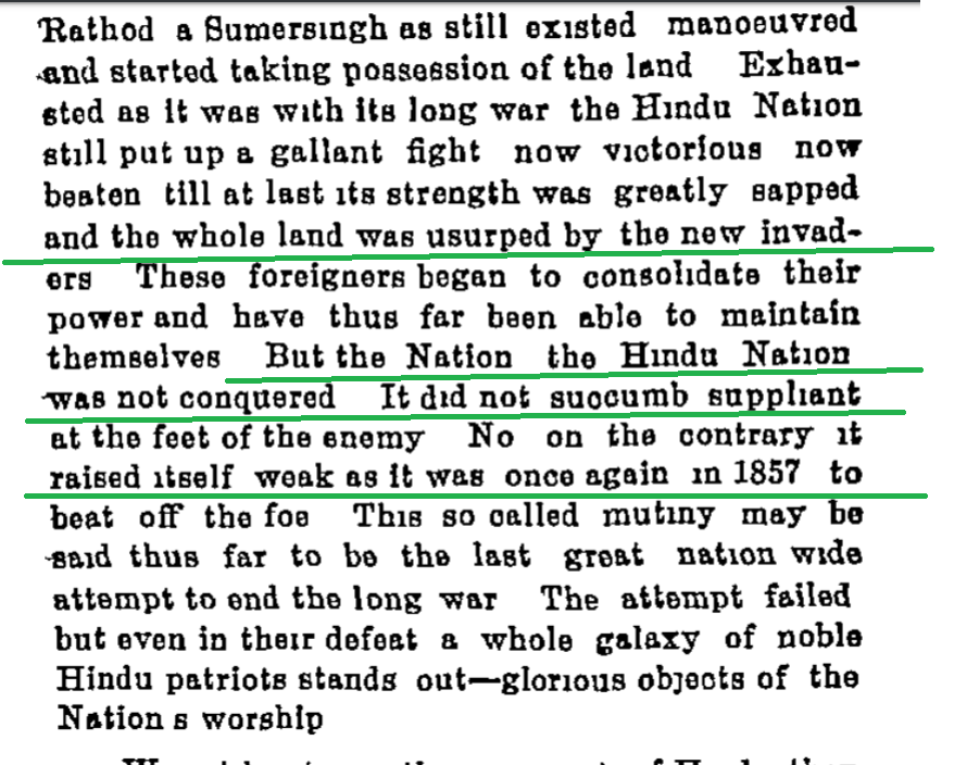 From page 15 onwards of the said book,  @kunalkamra88 Referring to British as "new foe" of Hindus, Golwalkar notes how British was able to conquer India with the help of native traitors.But he says that Hindu nation did not succumb and raised itself in 1857 to fight British