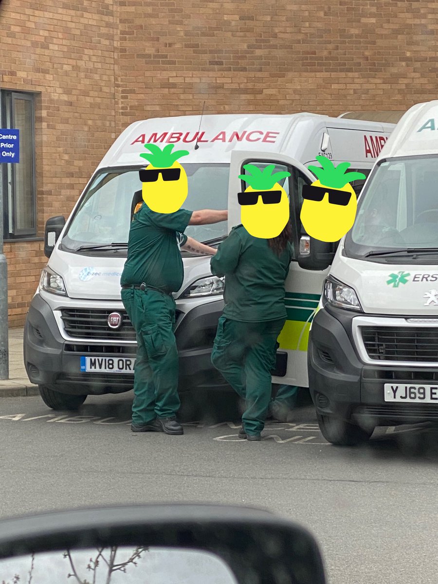 kingdinger's tweet photo. Nice to see social distancing being practiced by @ERSMedical at the @NNUH I’ve disguised them with pineapples so they’re not recognised #SocialDistanacing https://t.co/VyHm0Gt8TB
