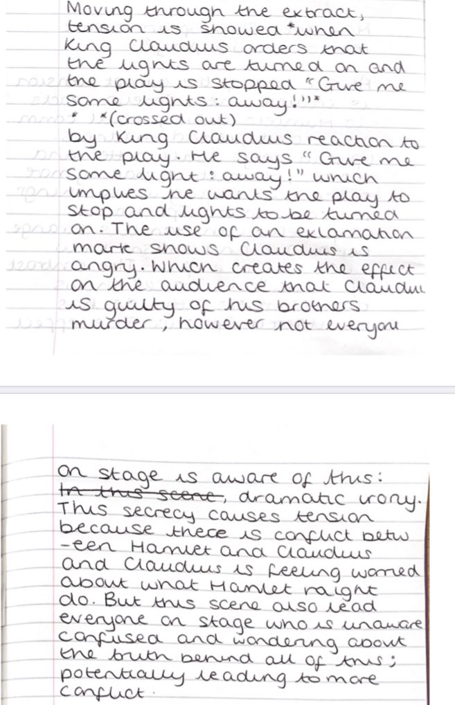 MissFitzTeach's tweet photo. More amazing work sent to me from my Y9s. I’m so impressed with how they’re tackling this work on ‘Hamlet’ from home. https://t.co/0sGwpQVRvP