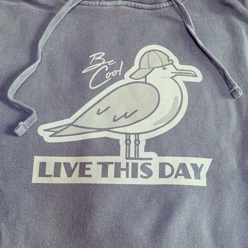 ninefiveltd's tweet image. Today’s work shirt (AKA Drifter Hoodie) has an important public service announcement... Be Cool and Live This Day. In other words, don’t have a short fuse with your new coworkers (those you are on home confinement with)... #BeCool #StayHome
