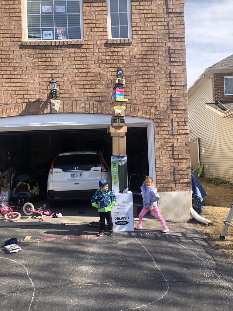 MrsSwansClass's tweet photo. For the STEM challenge today, we used boxes and the tower got so tall that we needed the big ladder and daddy to help! So proud of their finished product...but, the wind knocked it down right after this picture! #JamSpiritWeek @StJamesOCSB @k1kindergarten https://t.co/kcMxXcf0Yi