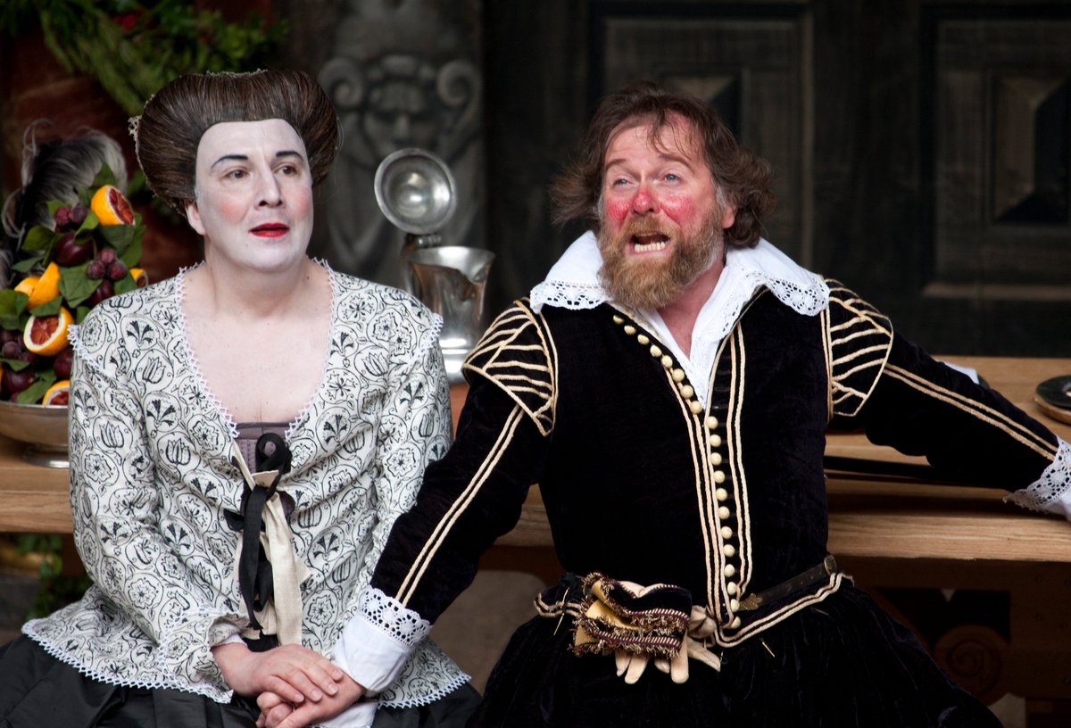 Dost thou think, because thou art virtuous, there shall be no more cakes and ale? Malvolio certainly is a party pooper. Paul Chahidi as Maria and Colin Hurley as Sir Toby Belch in our 2012  #TwelfthNight.
