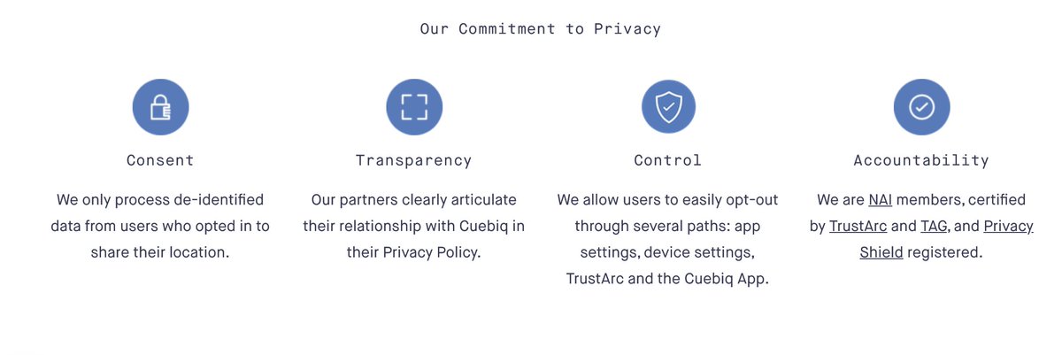 Each of these commitments is interesting: (1) As  @PrivacyMatters points out, "consent" and "opt-out" seem to be at odds. (2) The accountability tab sends more signals to clients than any individual that finds this. (3) The transparency commitment is interesting. 2/x