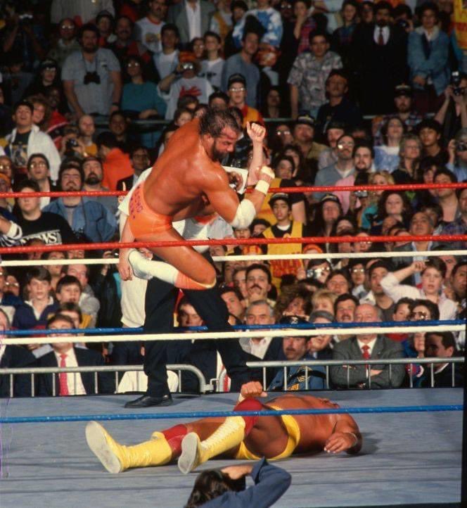 80's Wrestling on X: "Macho Man hits a picture perfect flying elbow drop on Hulk  Hogan at WrestleMania 5 during their World Heavyweight Title Match.  https://t.co/vbD6Fz6QiU" / X