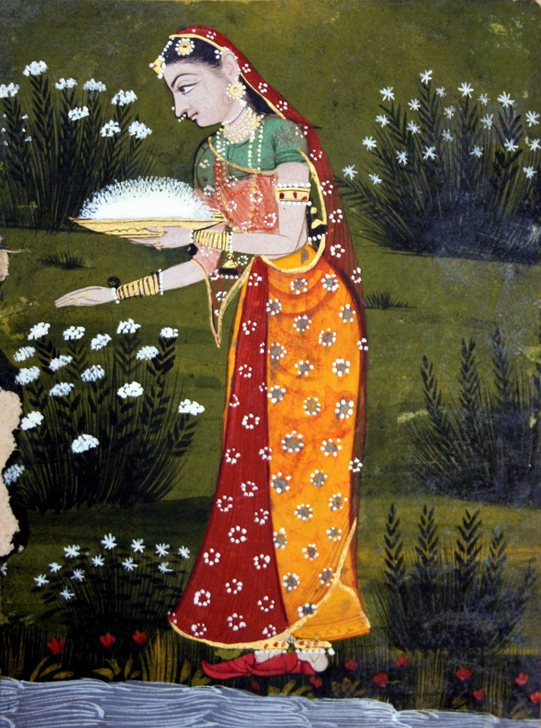 "Young Woman Gathering Flowers in the Spring", Fragment from a Ragamala illustration, India, Aurangabad, ca.1650