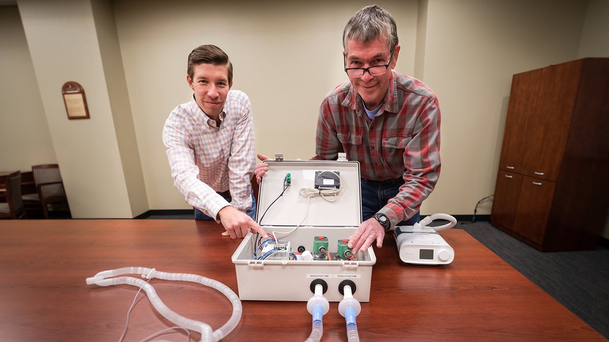 Auburn University Ginn College of Engineering (@auburnengineers) on Twitter photo BREAKTHROUGH: <a href="/AuburnU/">Auburn University</a> engineers develop 4-hour process for adapting standard CPAP machines into ventilators for emergency hospital use. The RE-INVENT controls BPM, inspiration/expiration, and has PEEP adjustments.
eng.auburn.edu/news/2020/04/a…
#COVID19 #ReinVENT #WarDamnMacGyver BREAKTHROUGH: <a href="/AuburnU/">Auburn University</a> engineers develop 4-hour process for adapting standard CPAP machines into ventilators for emergency hospital use. The RE-INVENT controls BPM, inspiration/expiration, and has PEEP adjustments.
eng.auburn.edu/news/2020/04/a…
#COVID19 #ReinVENT #WarDamnMacGyver
