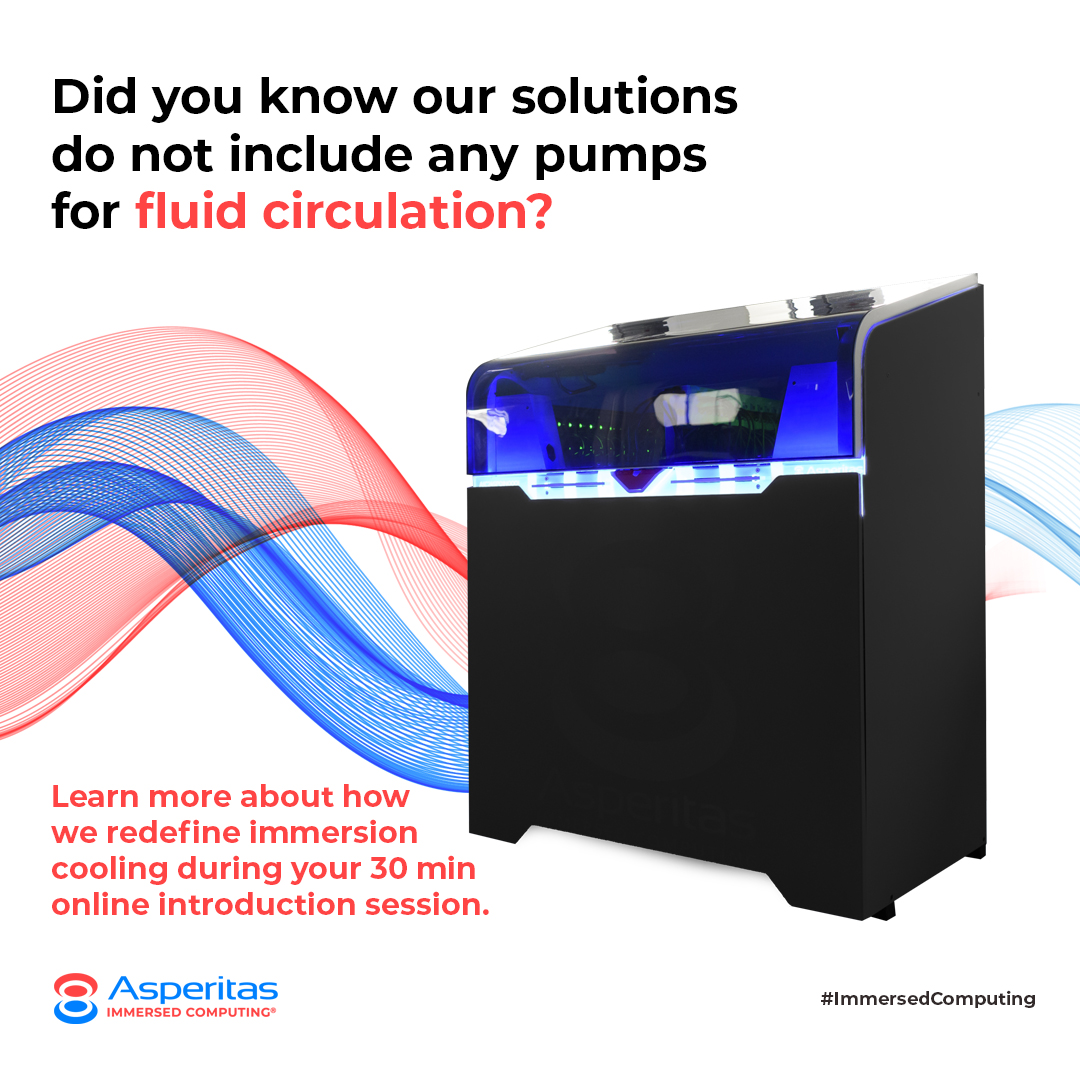 Asperitas_IC's tweet photo. You might have heard about immersion cooling, let us give you an introduction or quick update on our technology, partnerships and cases. Learn more about Immersed Computing®, fluid circulation and more during a 30 min session https://t.co/bHaLApWZnR #ImmersedComputing https://t.co/CRodVJgjD1