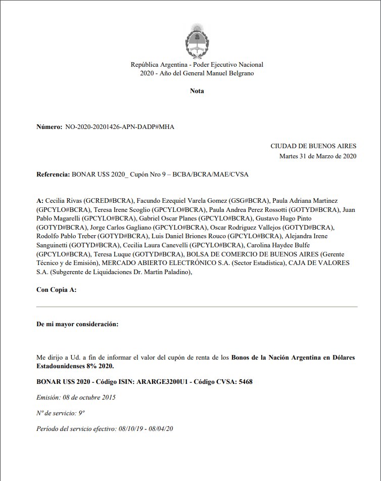bornanciniser's tweet photo. Hecho Relevante
#AO20 #BONAR2020 

Aviso de Pago https://t.co/F5F2eaoW0d