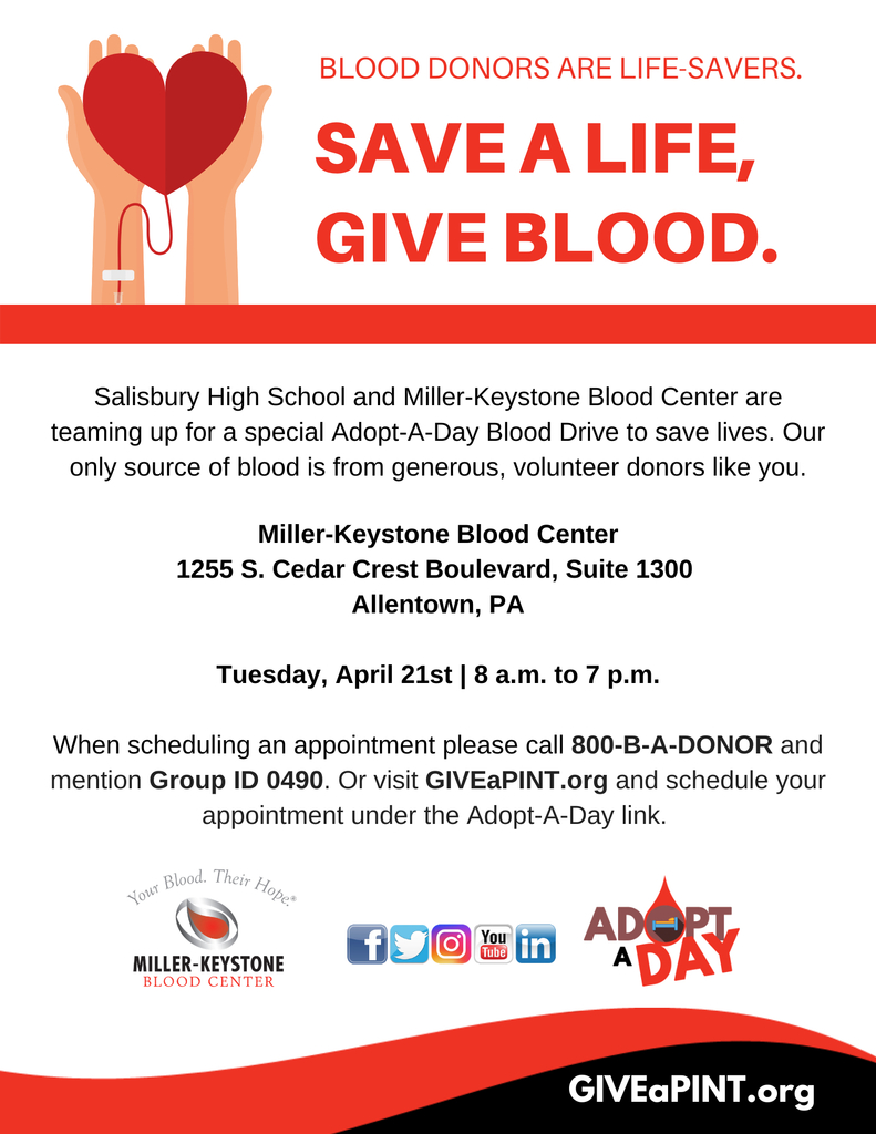 SalisburySchool's tweet photo. Please schedule an appointment to donate blood!
Contact Megan Basile, mbasile@salisburysd.org, if you have questions or need help scheduling an appointment. https://t.co/1SB1X1b01b