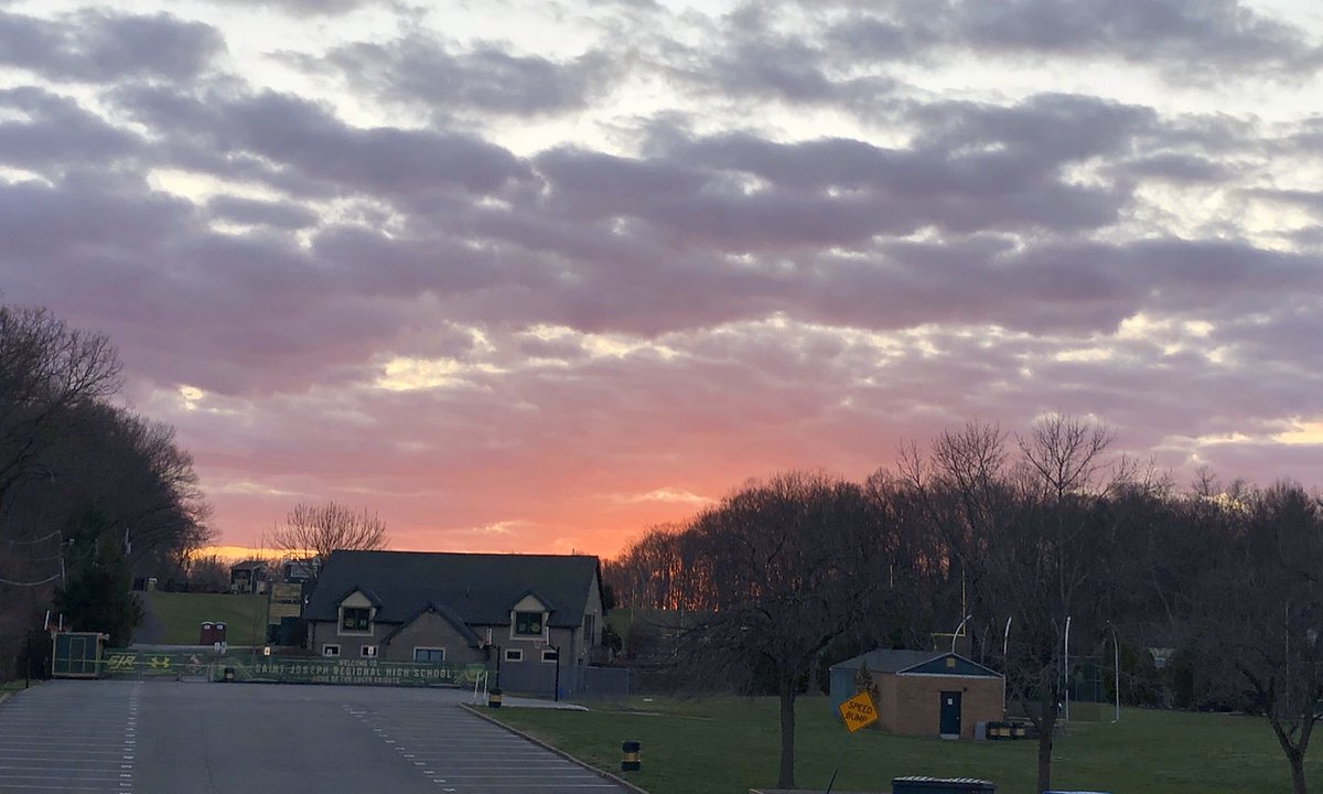 Martin3rd's tweet photo. The backdrop last night at @SJRHighSchool   “If a tree falls in the forest and no one is around to hear it, does it make a sound?” Be safe out there. We’ll all appreciate the simple things even more when this is over. https://t.co/Q1EaV9iigD