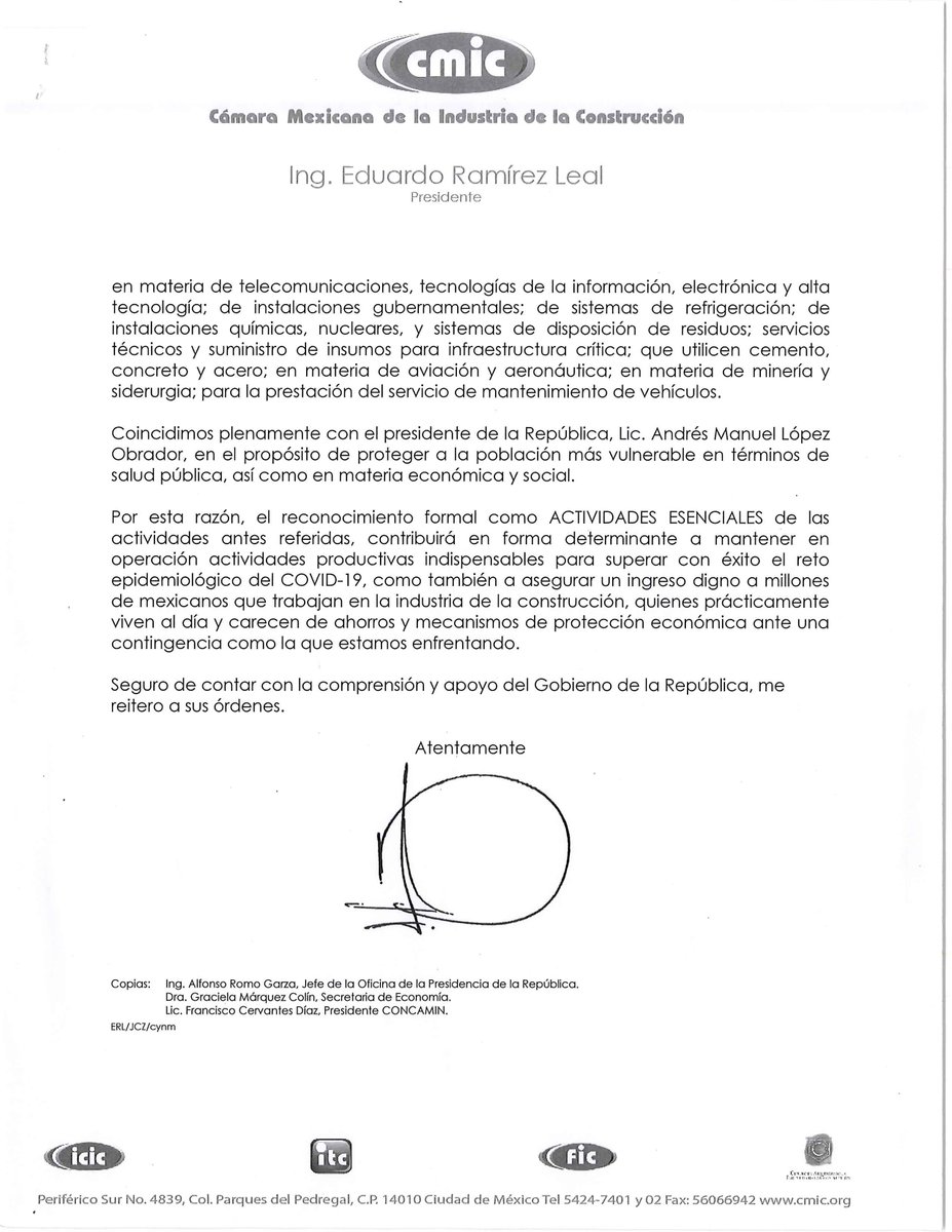 Solicitamos que la construcción se considere como actividad esencial ante <a href="/SEGOB_mx/">Gobernación</a>. Siempre en apoyo en las emergencias, estamos preparados para contener esta pandemia, aplicando en todas las obras protocolo de contención de COVID19, cuidando nuestros trabajadores y sus familias
