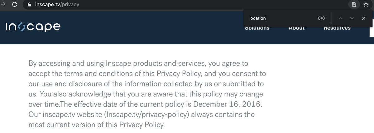 (4) Inscape is a VIZIO company. Their privacy policy hasn't been updated since 2016 and makes zero mention of location data:
