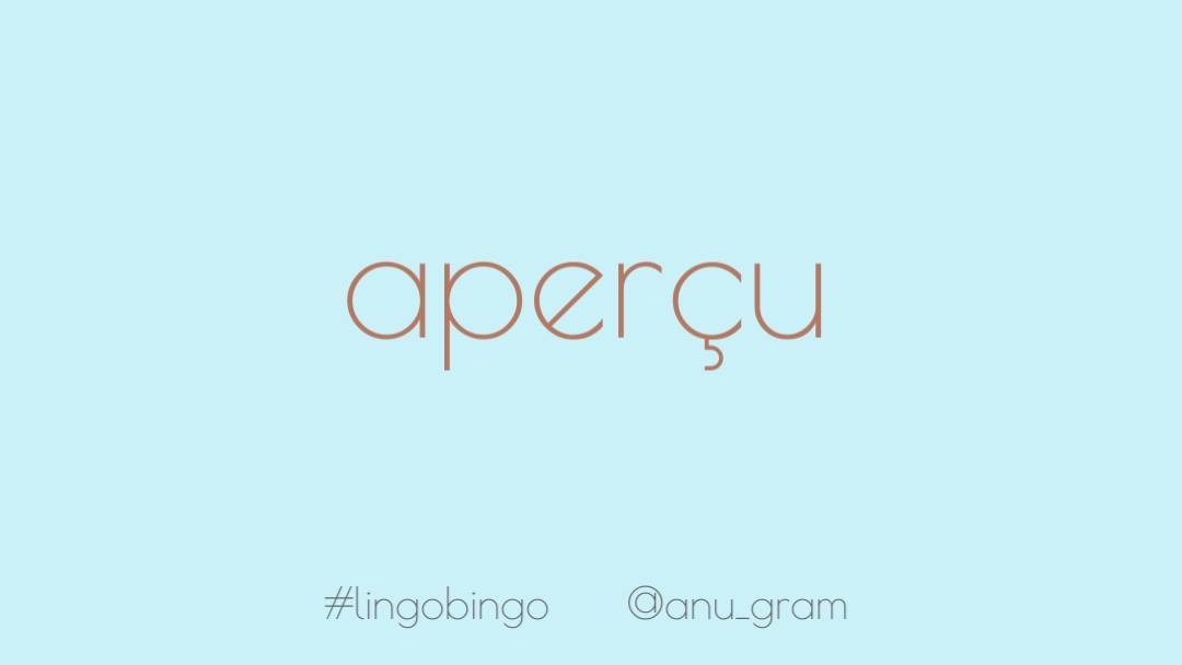 Learned another new word today'Aperçu', an immediate estimate or judgment; understanding; insight.French origin, pronounced a-per-sy #lingobingo