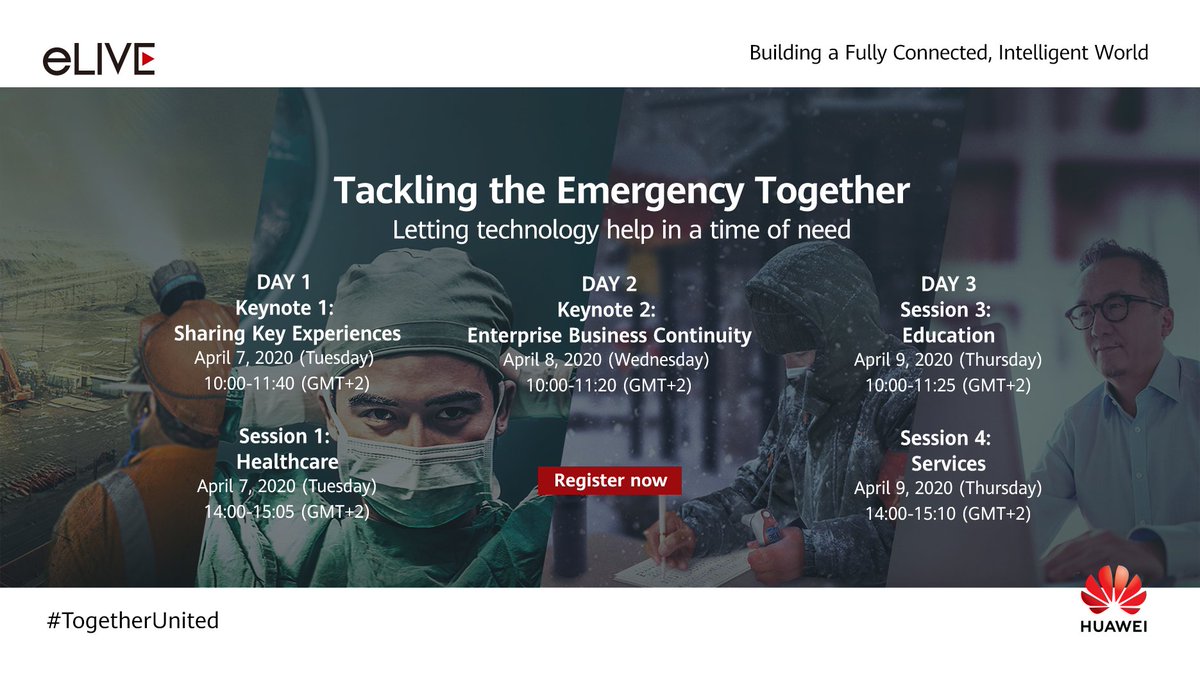 HuaweiEnt's tweet photo. The world is tackling an unprecedented crisis — coming #TogetherUnited will be key. Register for this keynote https://t.co/rOLIMpdYb6 to hear experts from diverse sectors — including healthcare, transportation, and education — share their key experiences in China. https://t.co/gBjaDRTlKN