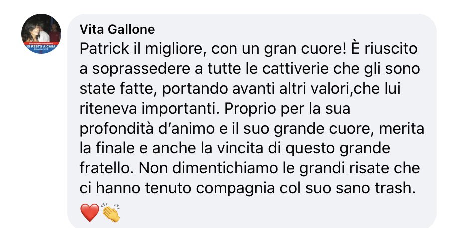 Vita77178000's tweet photo. #gfvip ⁦@GrandeFratello⁩ #GrandeFratelloVip #Patrickraypugliese #iostoconpatrick https://t.co/jePsjOahlJ