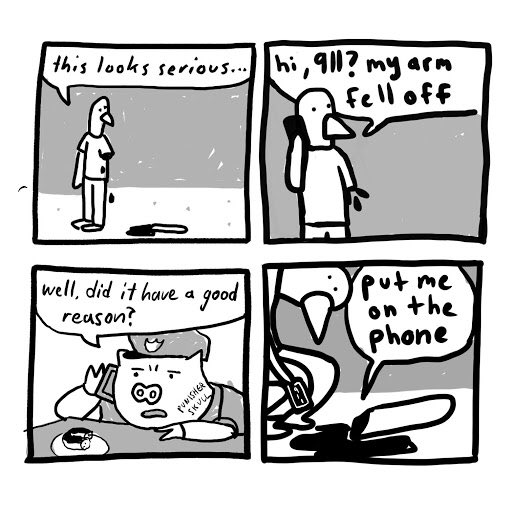 here's a bunch of collab comics i've drawn with @WhoIsJensine over gchat. we take turns drawing panels and i'm always pleasantly shocked by the direction they wind up going in 
