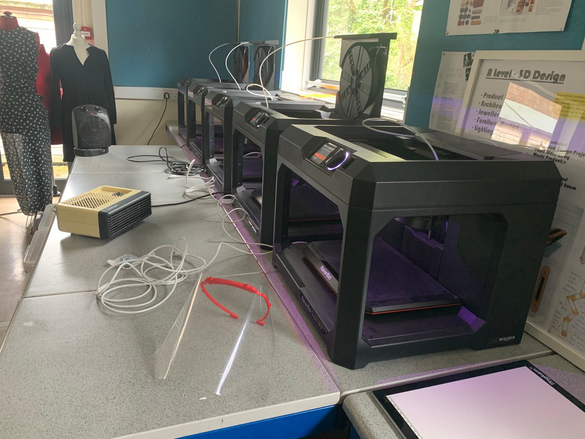 FrenshamHeights's tweet photo. First set off the printer! Nick, Louise and Kevin are busy using our 3D printers to print face shields to distribute to key workers. They're starting with a production of 100 and will see what the demand is from there. If you need any, get in touch. #HelpTheNHS #frenshamfamily https://t.co/FPQwItgC9w