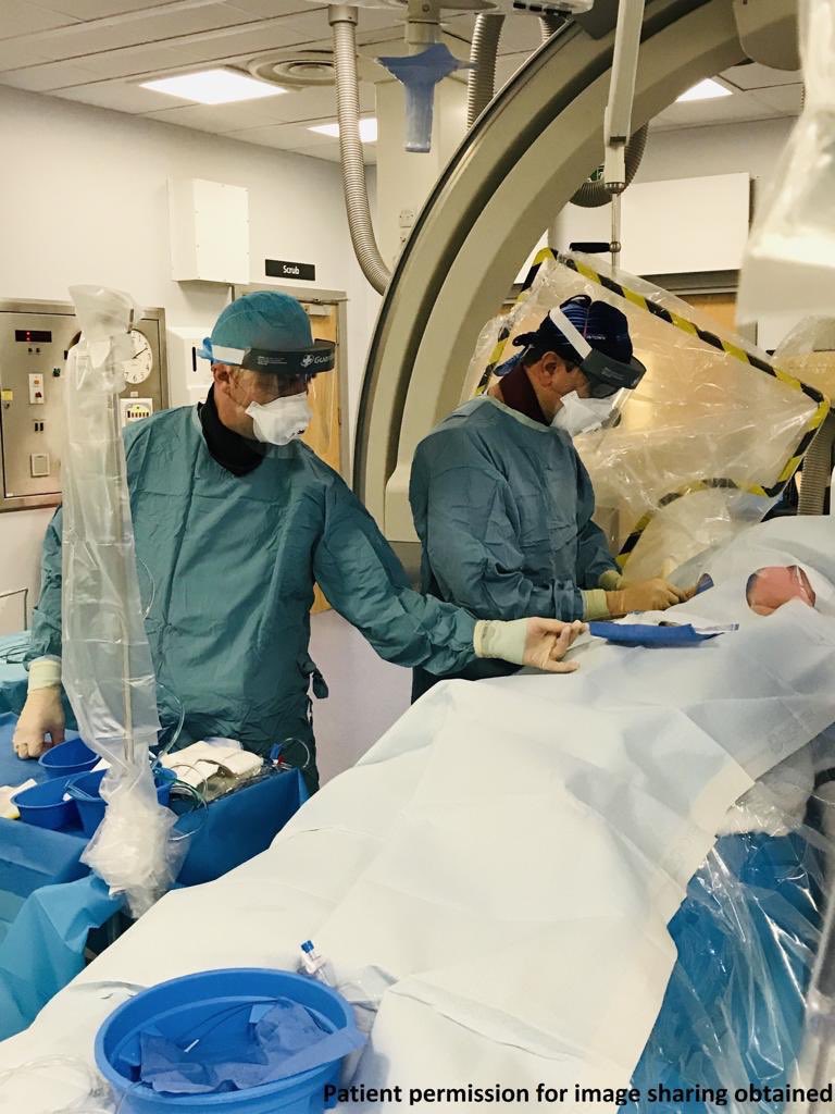 Sanjnayak's tweet image. Thrombectomy @UHNM_NHS in a suspected COVID patient who presented with severe disabling stroke and has made a full recovery from their stroke since the procedure - Procedure performed under local anaesthetic to avoid any lung complications from general anaesthetic