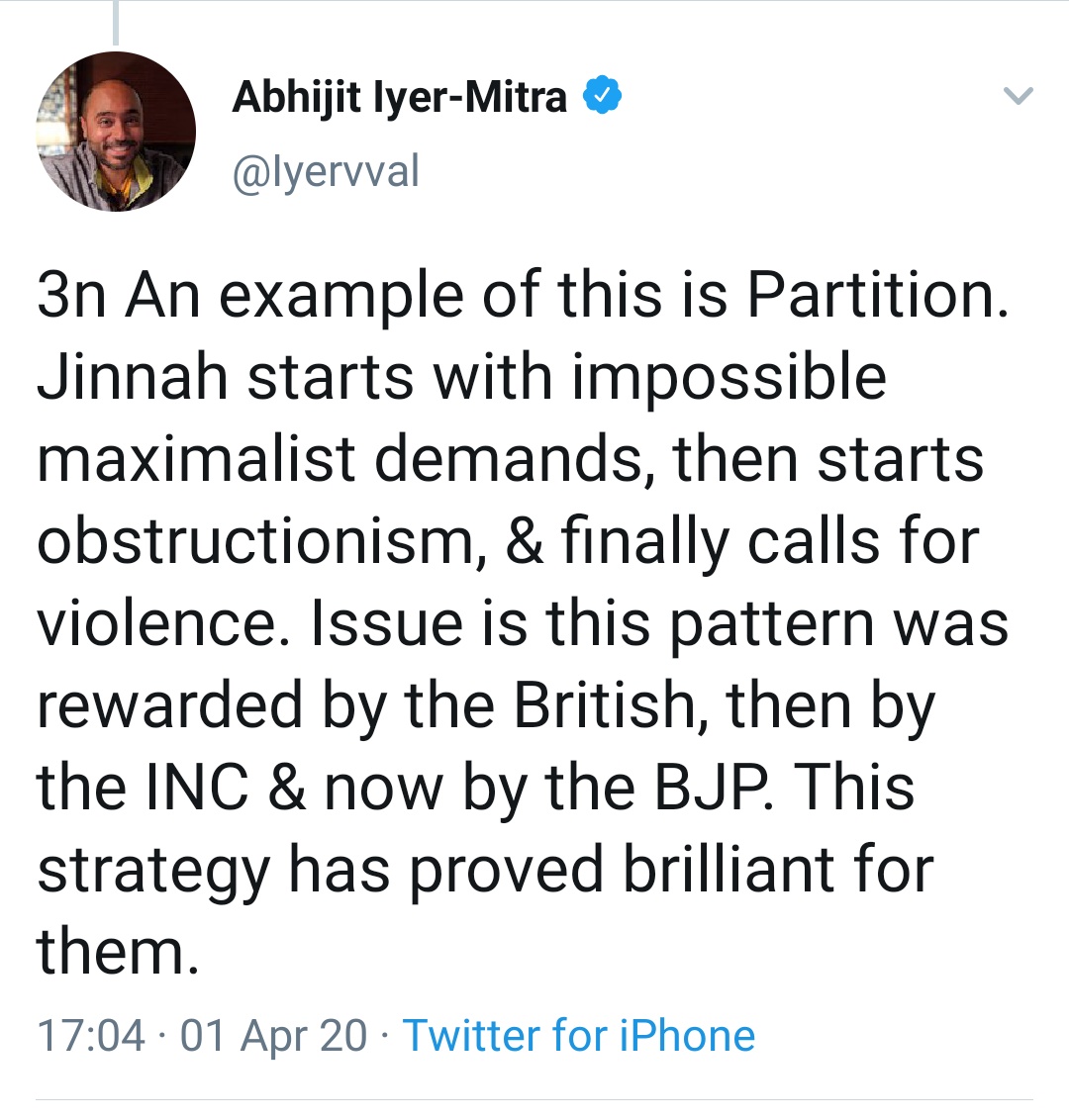 4/To further fool his idiot fanboys- he throws in dates and events - partition, 1857 et al. Sounds so bright, no! Acc to him, for 150+ years to1857 since mughals weakened to further 150+ till now, there's one monolithic aspiration - to strike an evil bargain.