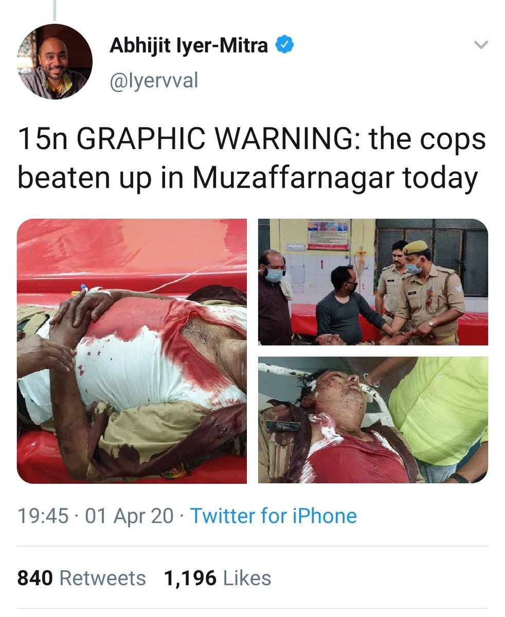 7/Then flows cherry picked incidents of violent reaction by Muslims, carefully curated from all parts of this 1.3billion strong country. And guess what! A fake news with a graphic image is sneaked in that a cop was beaten by a Muslim mob, but it was a Hindu mob actually! Phew!