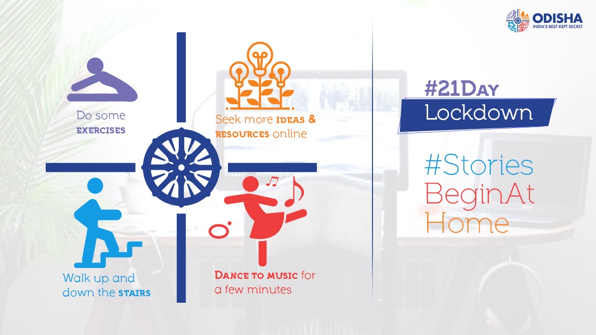 odisha_tourism's tweet photo. During the #QuarantineLife prioritise & keep yourself active. An active mind & a fit body along with social distancing & hygiene is your best defense against #COVID19
#21DayLockdown
#StoriesBeginAtHome https://t.co/ajxLquw1dk