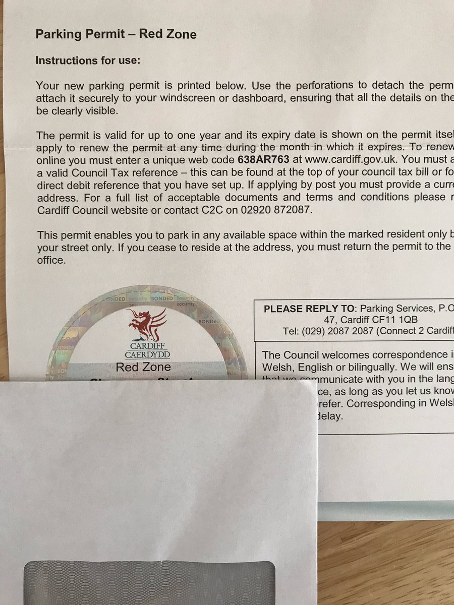 Bobdillinz's tweet photo. @cardiffcouncil FairPlay i ordered my parking permit 3wks and now it’s just arrived still you managed to get our council tax bill out quicker good god parking is at a premium in https://t.co/P6w8l7CHcy say I’m disappointed is a understatement #priorities https://t.co/AMkhn5VzIO