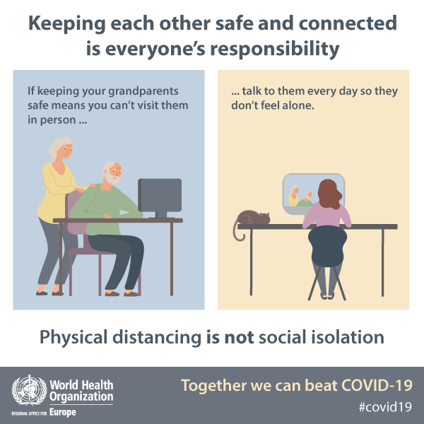 WHO_Europe's tweet photo. Helping people maintain their mental as well as their physical health is important as well.

Get in touch 📱💻every day so others don't feel alone.

#COVID19 #coronavirus https://t.co/G1LXEP1mvc
