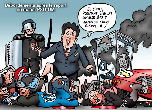 There's an excellent archive of political cartoons mocking her here. She was a fat idiot, she was exaggerating to give money to big business, or as a cover to supress civil liberties.  http://www.leplacide.com/dossier-Roselyne-Bachelot-estime-la-facture-de-la-grippe-porcine-%C3%A0-1,5-milliards-deuros-7177-1-84.html