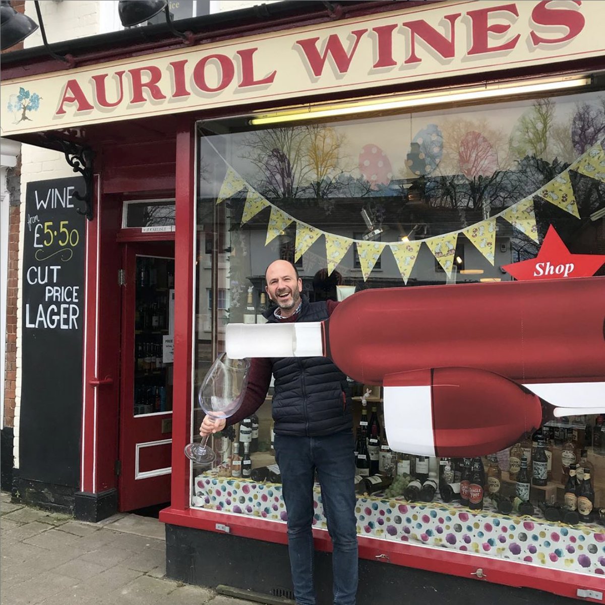 AuriolWines's tweet photo. QUICK LUNCHTIME TIPPLE // John sampling a latest arrival!
#GU14 &amp; #GU11 get your orders in!  We'll be delivering to your area on Tues 7 &amp; Thurs 9 April. 
Please phone your orders for wine, beer, spirits &amp; mixers to 01252 843190. 
#stayhome, keep safe.

#auriolwines https://t.co/2qvvPlhwp3