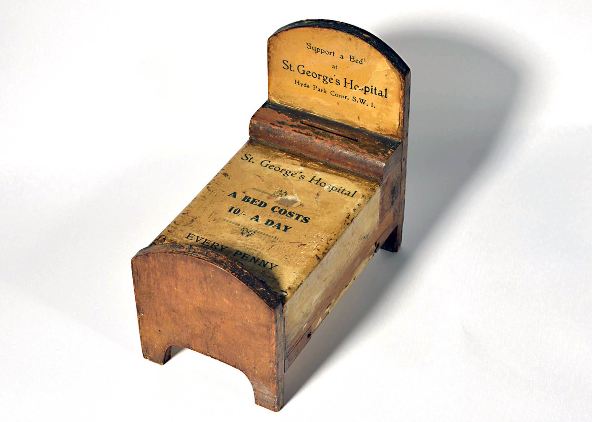 Support a Bed at St George's Hospital Money Box. One of our favourite items in the Archives and Special Collections of St George's, University of London #Archive30 #FavouriteItem