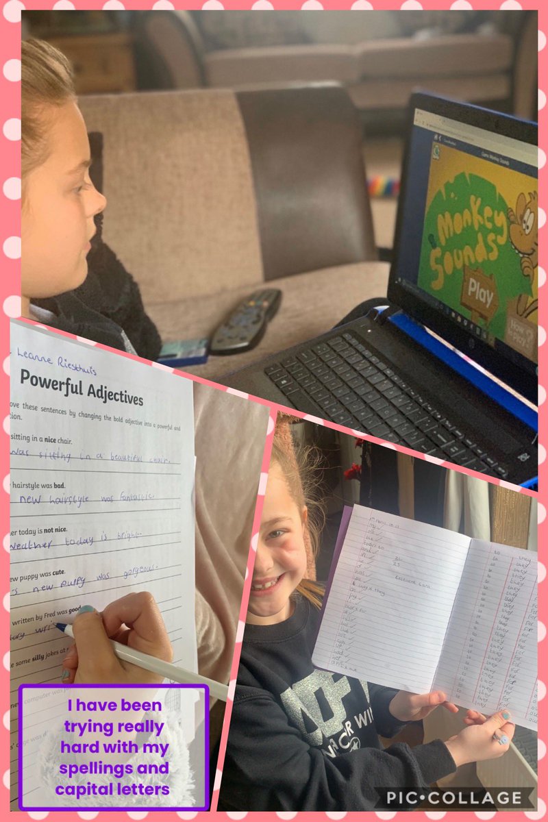 McclymontMiss's tweet photo. More brilliant home learning from Cara this week 🌟🌟 #homelearning #nessy #adjectives #literacy #spelling https://t.co/wzBGyY55Bm