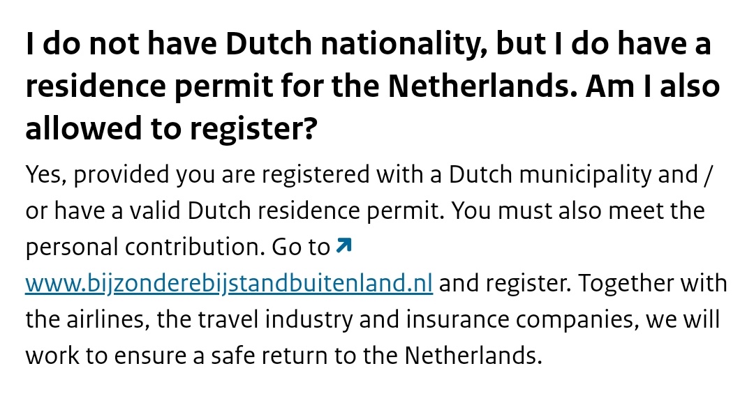 The Netherlands has a different policy than the UK: you can also be repatriated if you are a permanent resident https://www.netherlandsworldwide.nl/documents/frequently-asked-questions/stranded-dutch-travellers-faqs