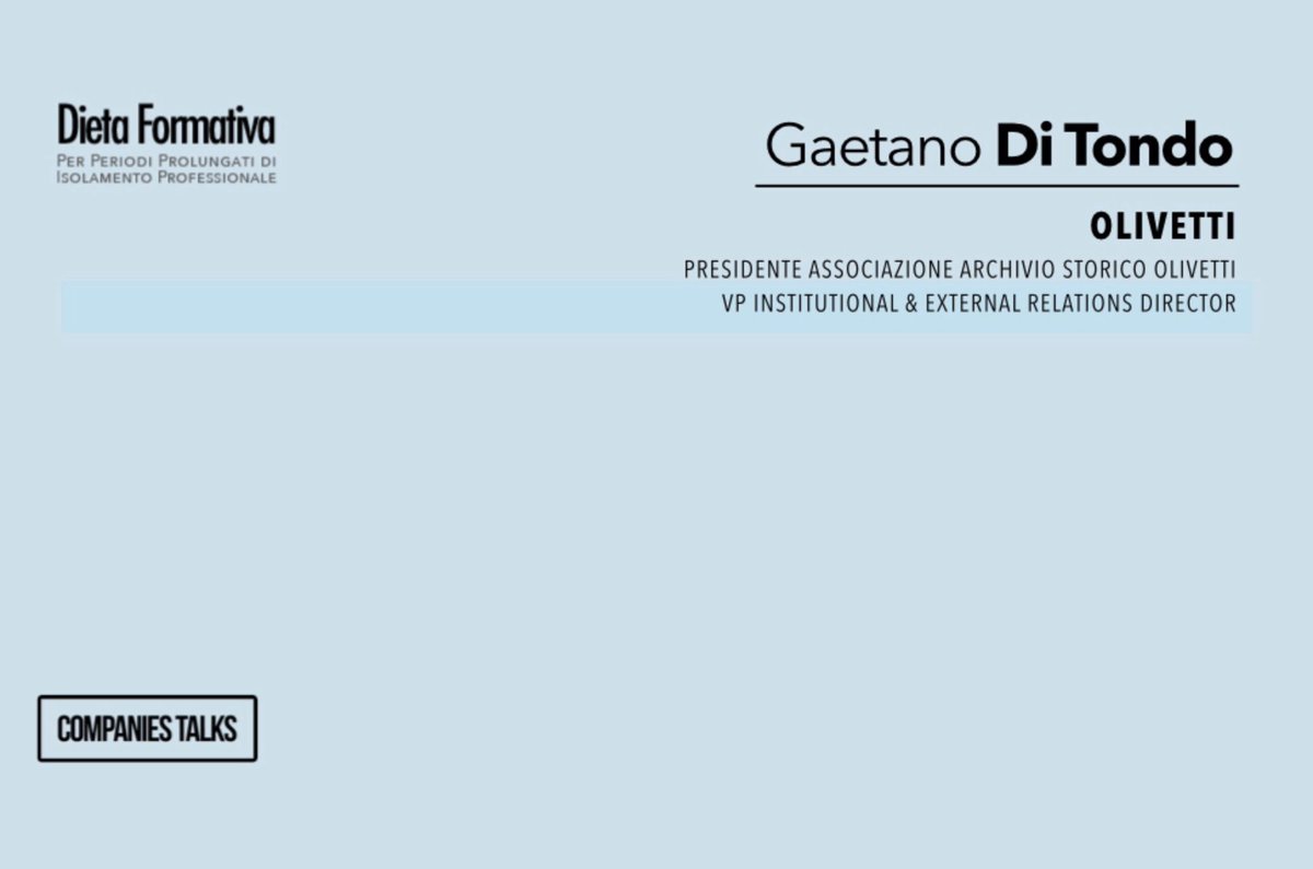 gdt62's tweet image. #DietaFormativa con #CompaniesTalks durante il #lockdown 

Oggi la #StoriaDiInnovazione di #Olivetti 

@ArchOlivetti @Fond_A_Olivetti @OlivettiOnline @Museimpresa @istao @MuseoTMIvrea @InnovazioneGov 

#StayAtHome #iorestoacasa #ConVoiACasa #SolidarietaDigitale #SmartWorking