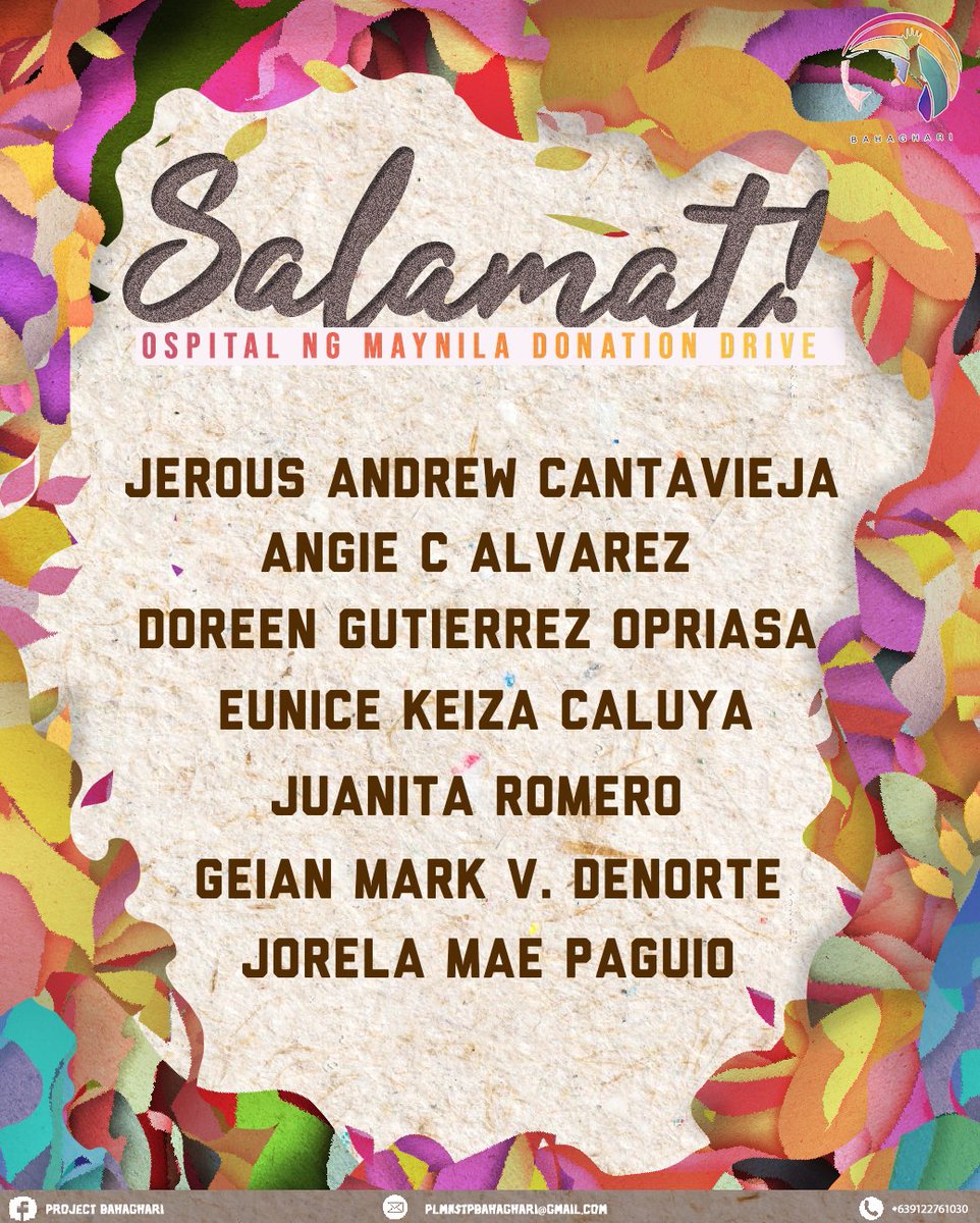 ProjBahaghari's tweet photo. Pinasasalamatan namin ang mga kaisa naming nagpaabot ng tulong sa mga frontliners at pasyente ng Ospital ng Maynila! Kami po ay tumatanggap pa rin ng mga donasyon upang makapagbigay-kulay at makapagbigay-buhay sa Ospital ng Maynila 🌈

#ProjectBahaghari
#ParaSaKalusugan https://t.co/YCfWGavOxo