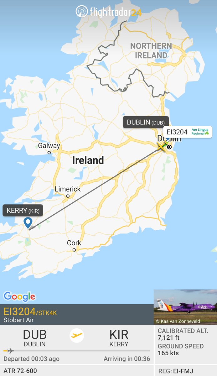 FlyWithElliot's tweet photo. Flybe are back?! Not really. Today's EI3204 DUB-KIR is being operated by Stobart Air ATR72 EI-FMJ, which used to operate for Flybe and is still in Flybe colours! #avgeek #ireland https://t.co/wgqnHxNzlS