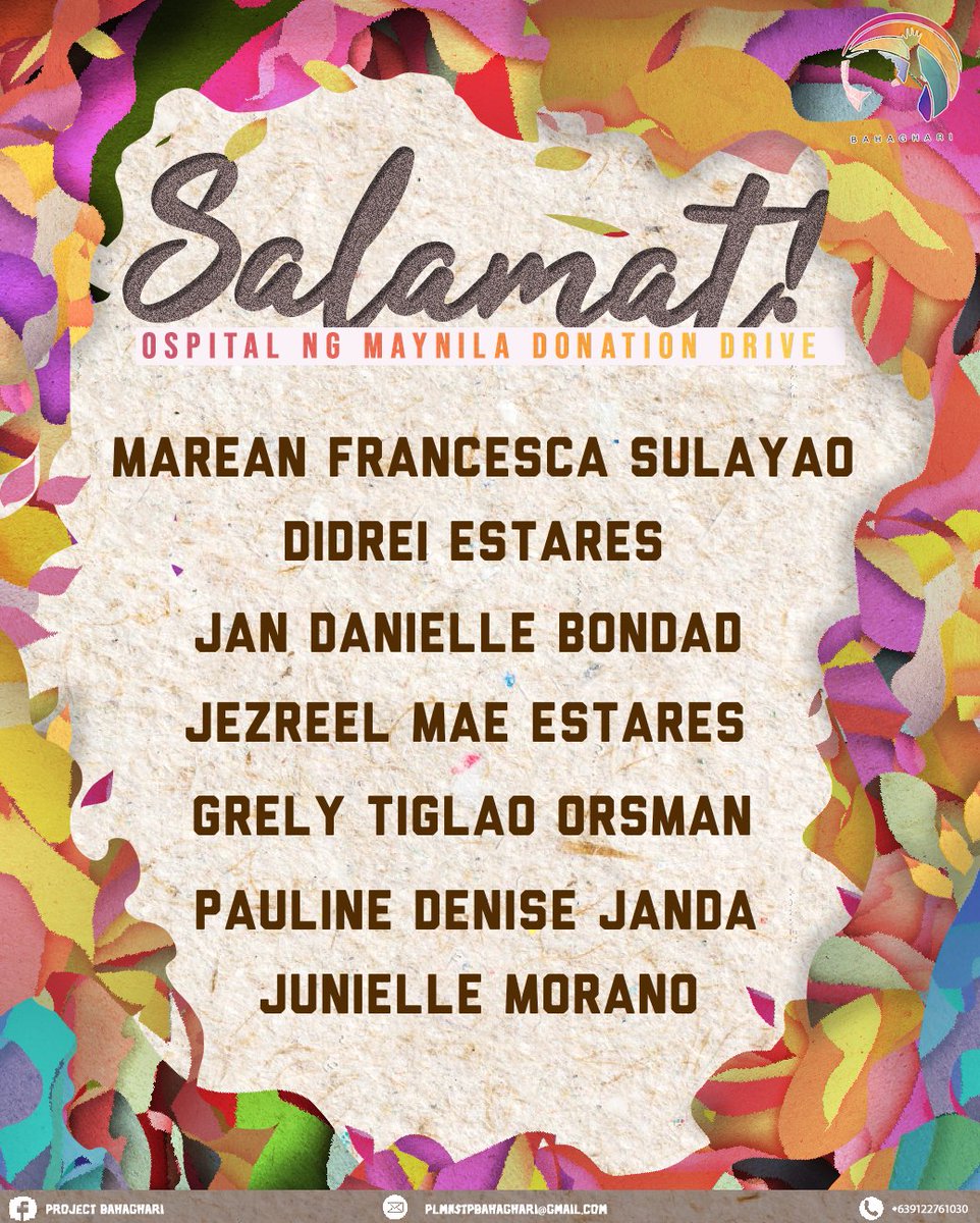 ProjBahaghari's tweet photo. Pinasasalamatan namin ang mga kaisa naming nagpaabot ng tulong sa mga frontliners at pasyente ng Ospital ng Maynila! Kami po ay tumatanggap pa rin ng mga donasyon upang makapagbigay-kulay at makapagbigay-buhay sa Ospital ng Maynila 🌈

#ProjectBahaghari
#ParaSaKalusugan https://t.co/YCfWGavOxo