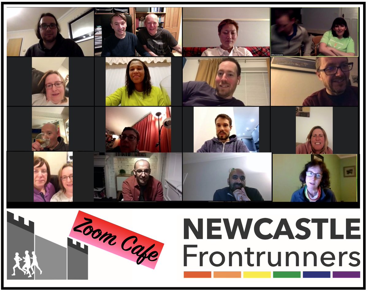 RunnersNFR's tweet photo. We usually have a @RunnersNFR social after our run on the 1st Wednesday of the month....so we decided 2 keep that going during #lockdown with our 1st ever virtual cafe 🏃‍♂️🏃🏼‍♀️🖥🍺🍰🌈
#frontrunners #chattingwithfriends #staysafe https://t.co/eDVMYHxvWu