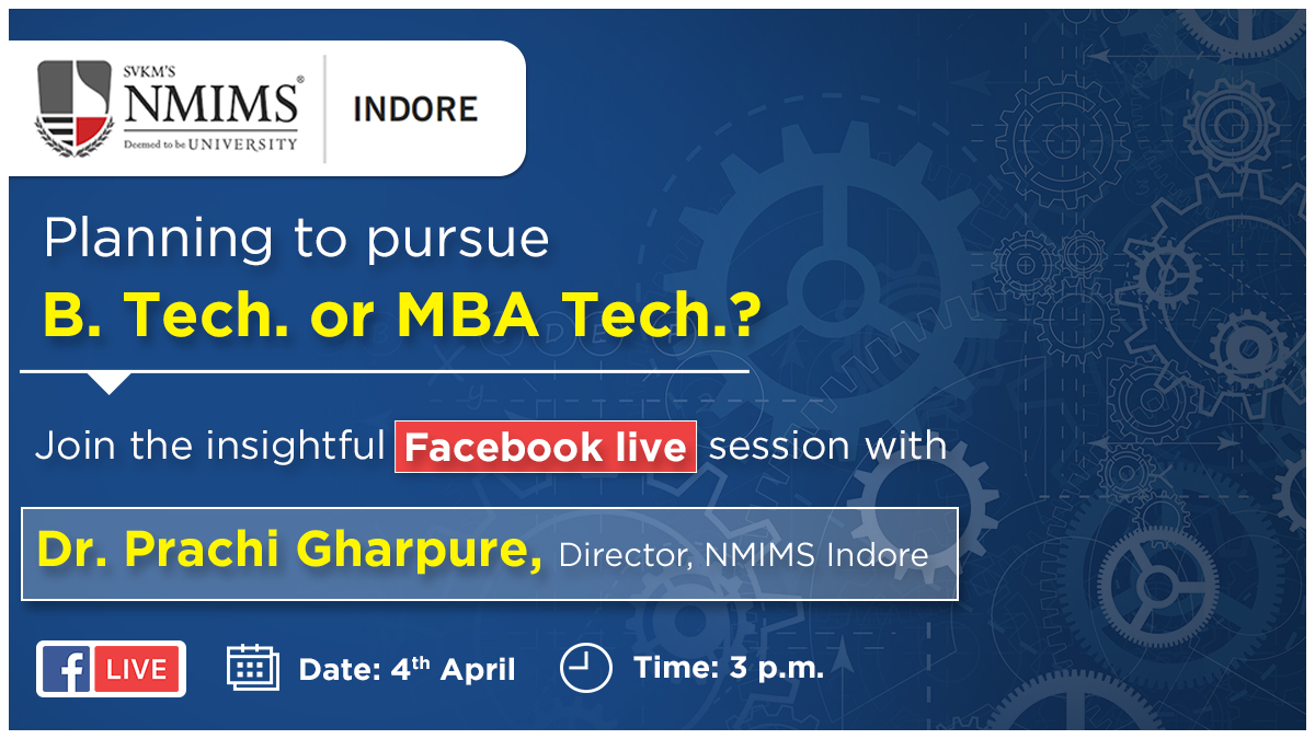nmims_india's tweet image. Tune in to our Facebook Live session by Dr. Prachi Gharpure, Director NMIMS Indore, to get your questions answered about your engineering career at NMIMS. 

#NMIMS #NMIMSIndore #FacebookLiveSession #AskUs #TechnologyManagement #NPATEngineering #EngineeringAtNMIMS #LifeAtNMIMS