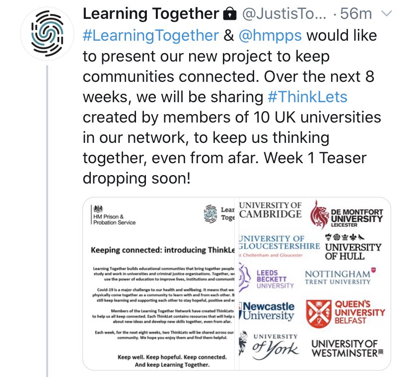 Proud to be part of this amazing collaboration across the @JustisTogether network. Please spread the word and look out for the teaser for week 1 this afternoon! #LearningTogether #Thinklets #InCellActivityHub