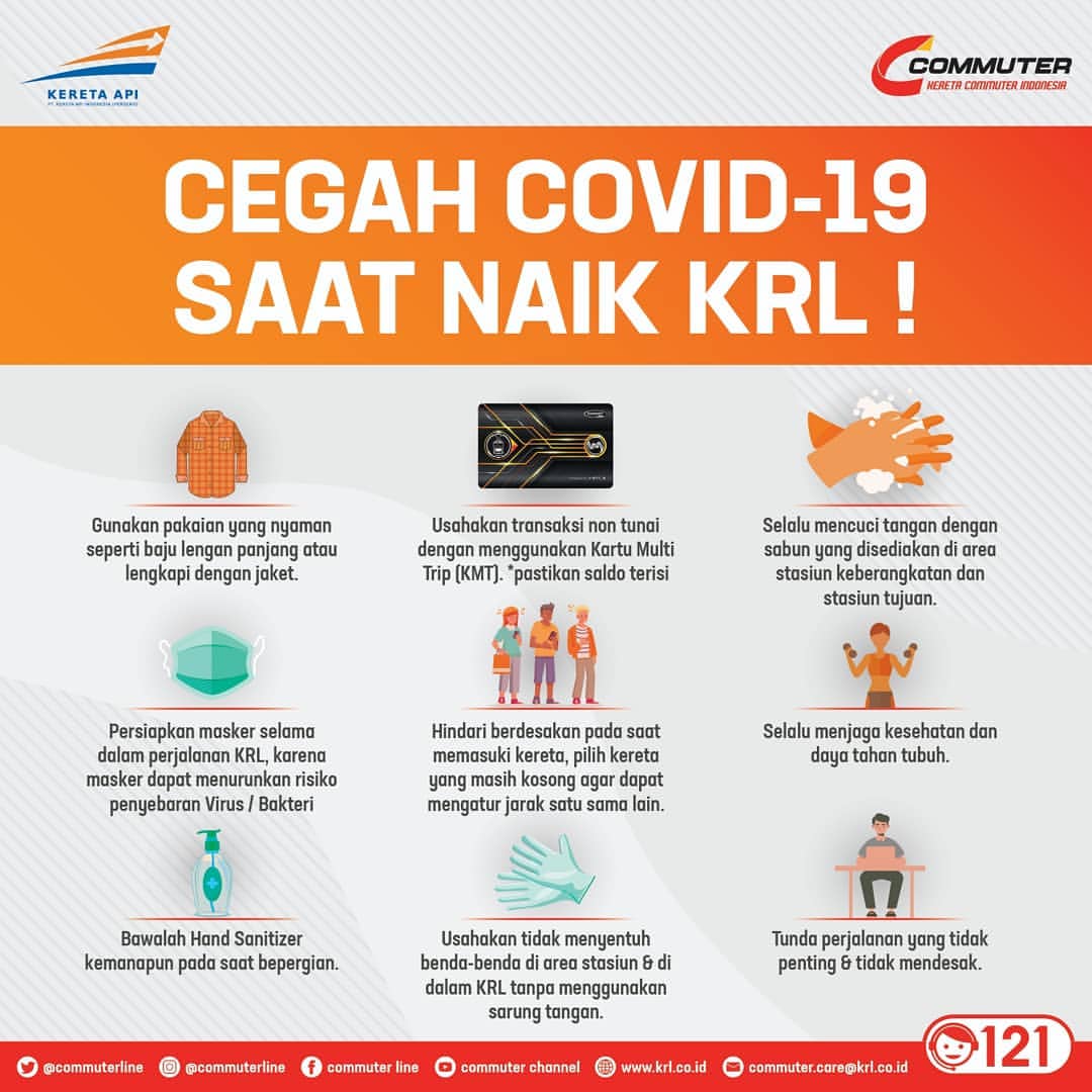 CommuterLine's tweet photo. Bagi #RekanCommuters yg masih harus beraktivitas menggunakan KRL, mari kita simak kiat utk mencegah penyebaran Covid-19 berikut. Selain itu, di beberapa stasiun jg telah tersedia fasilitas wastafel portable utk digunakan mencuci tangan menggunakan sabun dengan air yg mengalir. |1 https://t.co/zqHU4sK9Mt