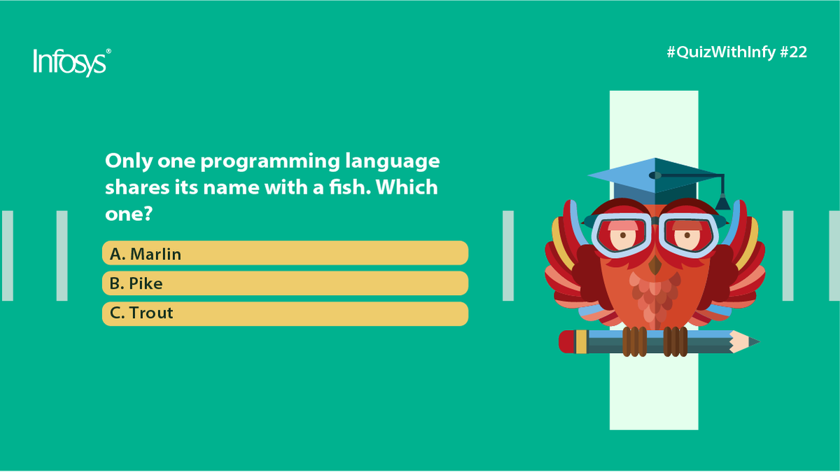 InfosysCareers's tweet photo. Finally, we take a quick trip back to the land of #TechTrivia for some interesting trivia and wordplay some of you might know of! If not, this question might ‘school’ you on a new programming language! So tell us: #QuizWithInfy https://t.co/8eoXCAcAZn