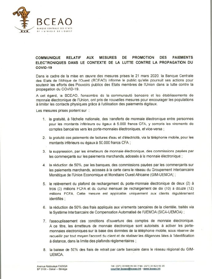 bamaalex07's tweet photo. Dans le cadre de la mise en oeuvre des mesures prises le 21 mars 2020, la #BCEAO soutient les efforts des États membres de l'Union dans la lutte contre la progression du #covid19. 
#stayathome #Distanciationsociale https://t.co/OV6xzN8nZ0