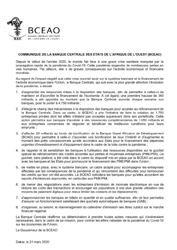 bamaalex07's tweet photo. Dans le cadre de la mise en oeuvre des mesures prises le 21 mars 2020, la #BCEAO soutient les efforts des États membres de l'Union dans la lutte contre la progression du #covid19. 
#stayathome #Distanciationsociale https://t.co/OV6xzN8nZ0